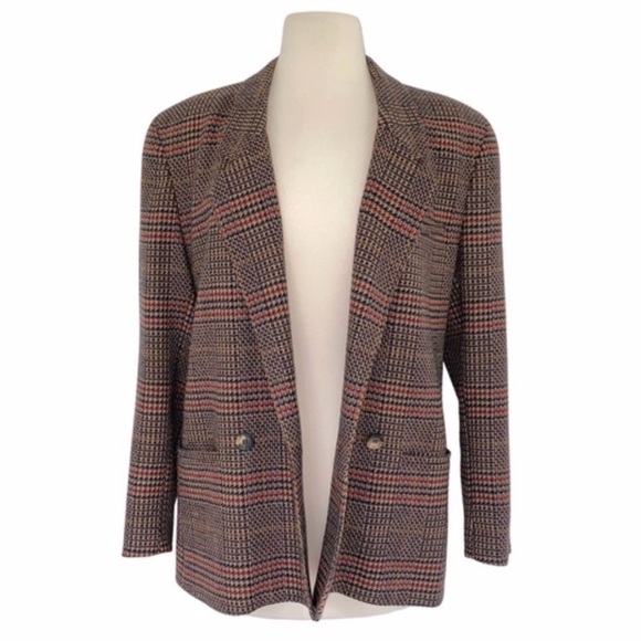 VTG Wool Houndstooth Double Breasted Blazer Jacket 10 Petite - Picture 4 of 12